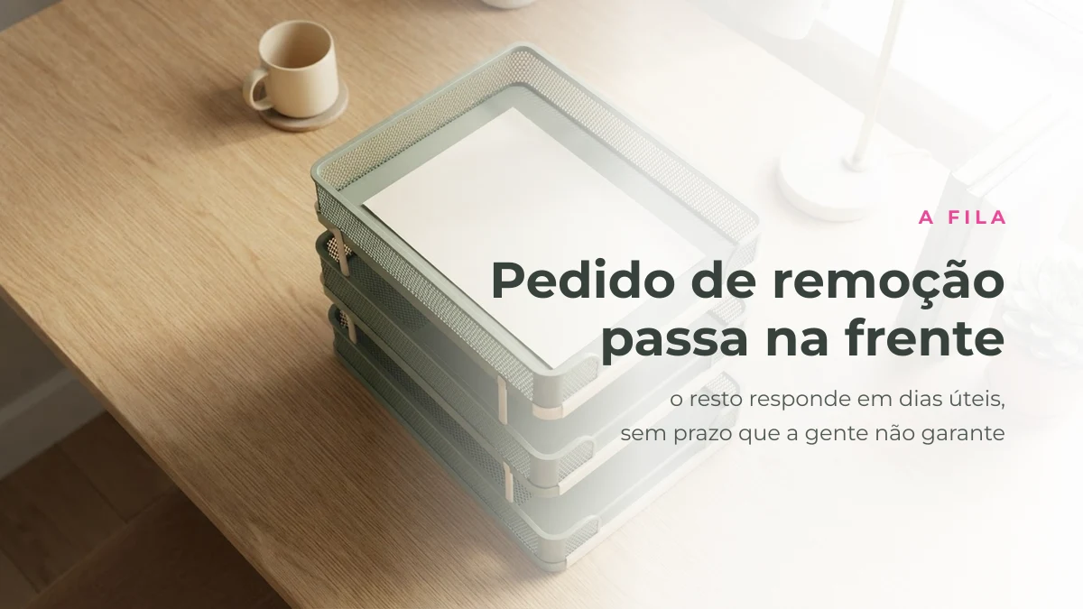 Bandejas de papel empilhadas com um único bilhete na de cima, representando a fila de prioridade do Apelida