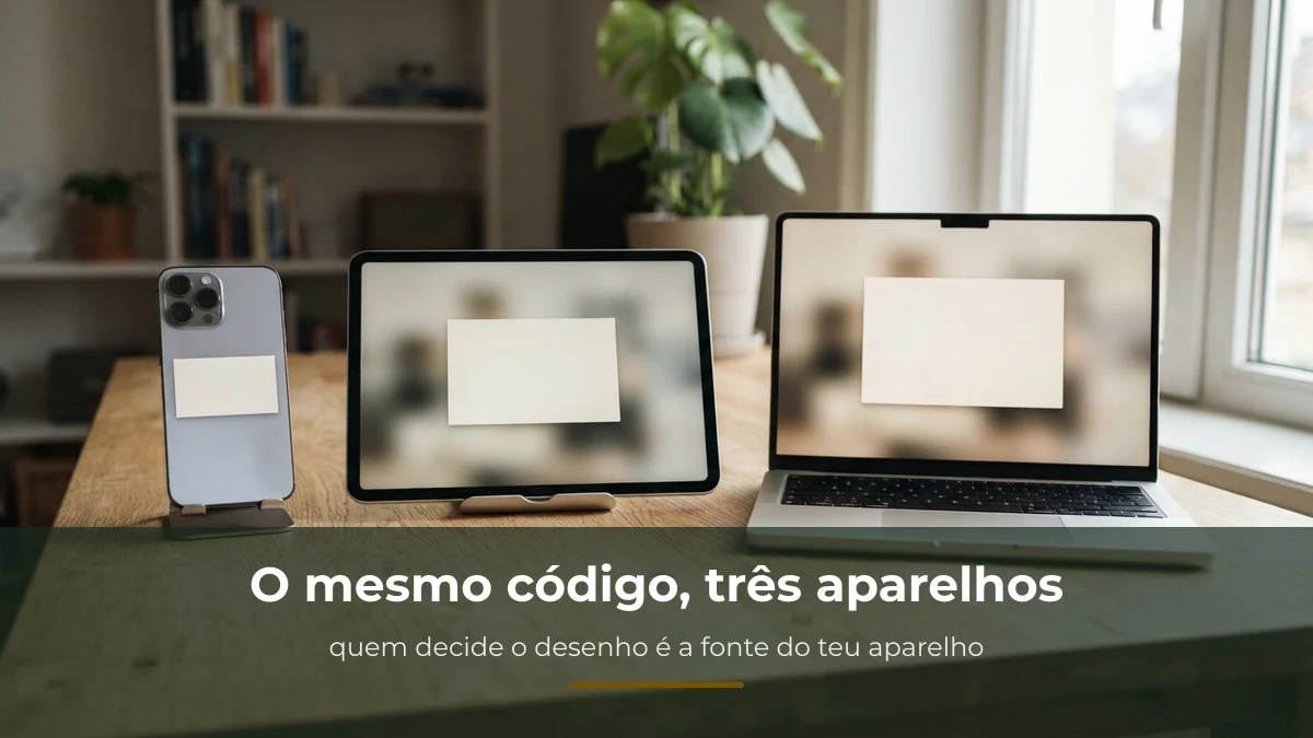 Celular, tablet e notebook lado a lado mostrando que o desenho do caractere depende do aparelho