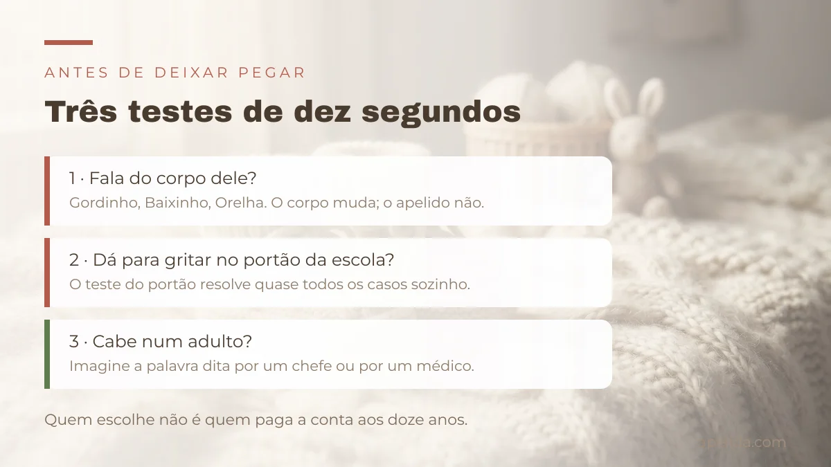 Três testes para o apelido de bebê: se fala do corpo da criança, se dá para gritar no portão da escola e se cabe num adulto