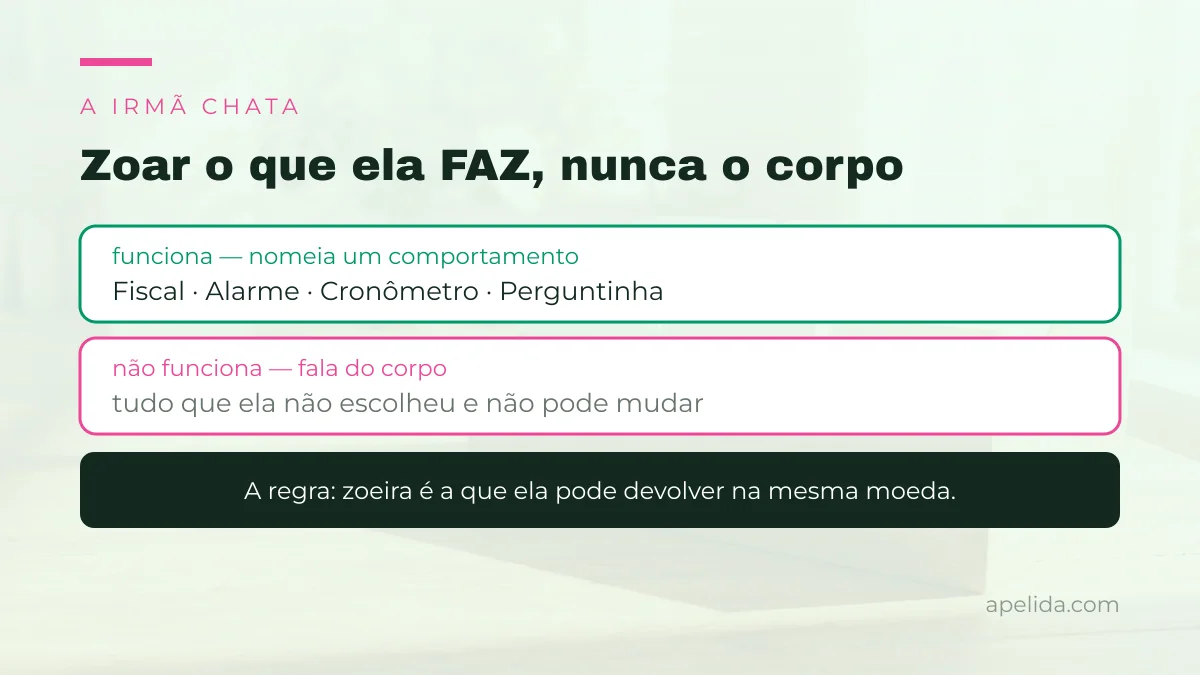 Zoar a irma pelo que ela faz e nao pelo corpo: a regra do apelido que nao magoa