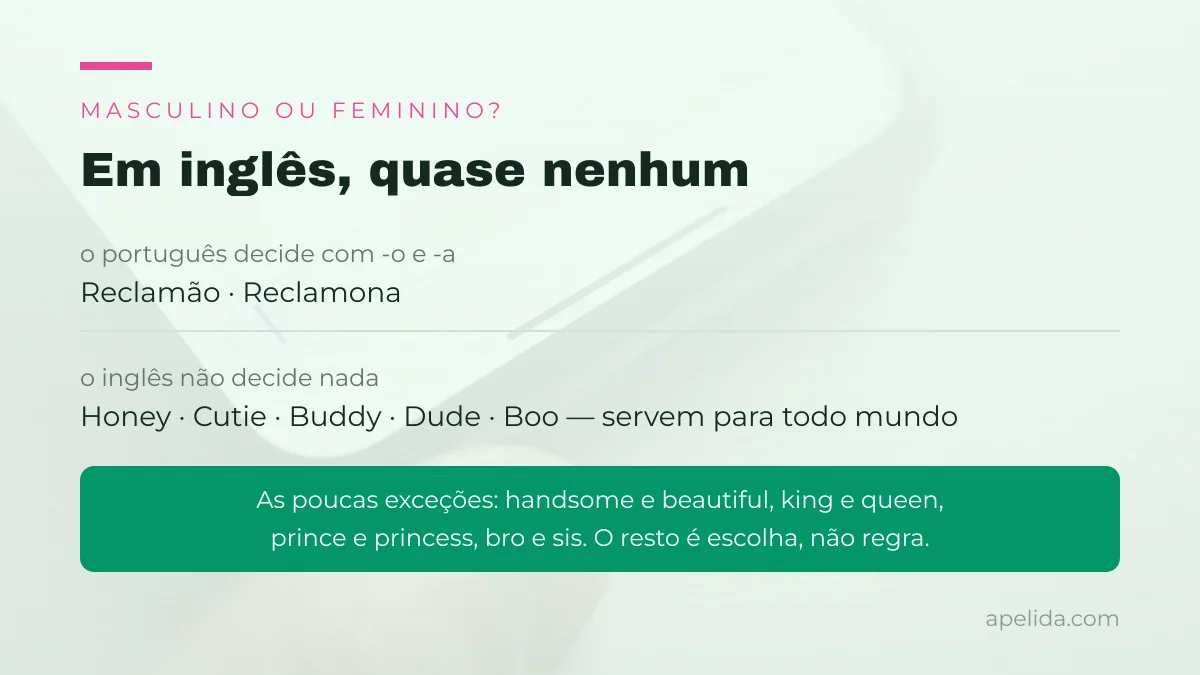 Em ingles quase nenhum apelido tem masculino e feminino, ao contrario do portugues