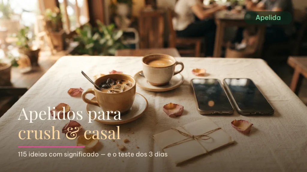Apelidos para crush e casal — duas xícaras e dois celulares numa mesa