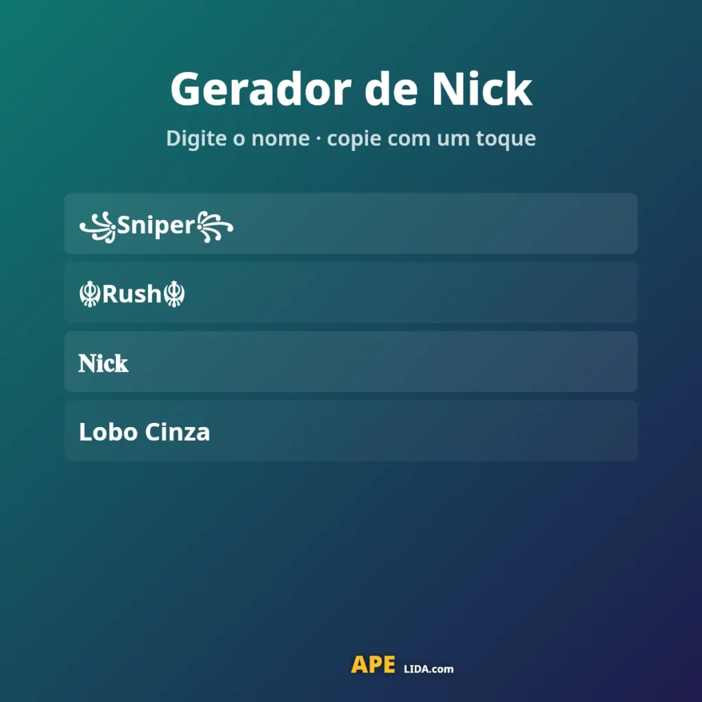 Gerador de Nick FF e Jogos: nicks estilosos com símbolos
