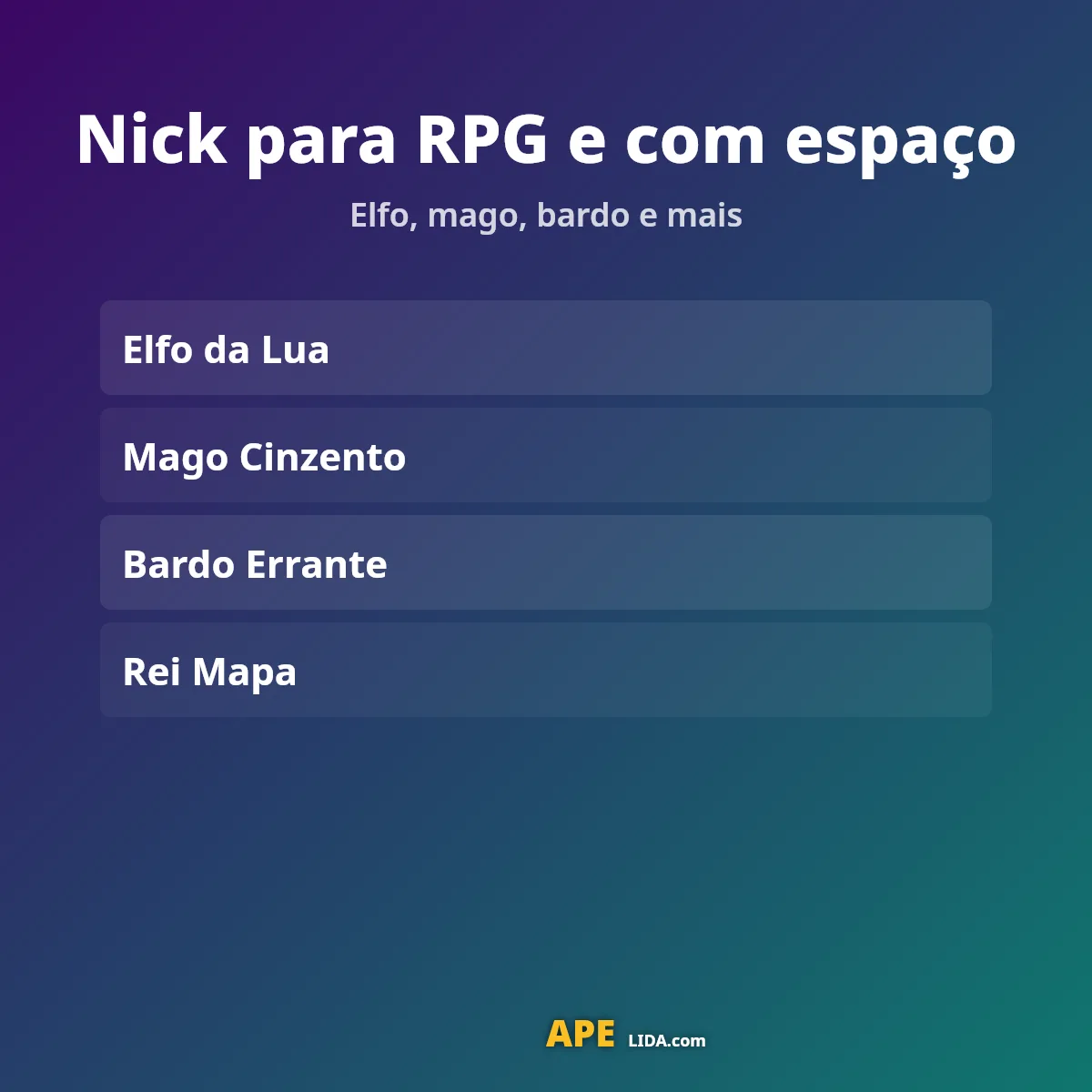 Nick para RPG e nick com espaço: exemplos prontos para copiar